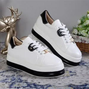 Baccashoes Women Fashion Round Toe Platform Colorblock Lace-Up Low Top Sneakers