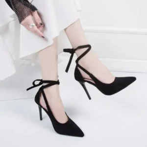 Baccashoes Women Fashion Solid Color Plus Size Strap Pointed Toe Suede High Heel Sandals Pumps