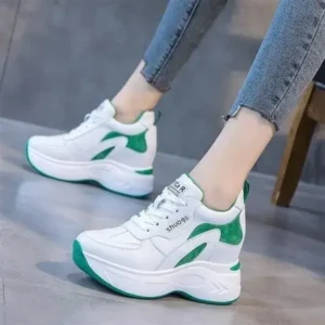 Baccashoes Women Fashion Round Toe Platform Medium Heel Lace-Up Colorblock Sneakers