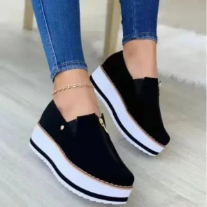 Baccashoes Women Fashion Retro Platform Mid Top Solid Color Sneakers