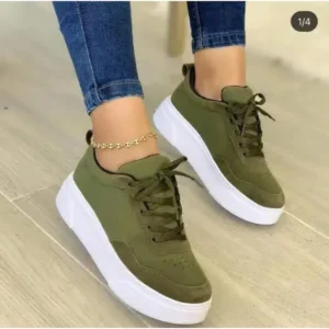 Baccashoes Women'S Fashion Casual Round Toe Thick-Soled Lace Up Canvas Sneakers