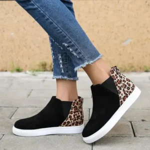 Baccashoes Women Fashion Round Toe Leopard Flat Elastic Slip-On Sneakers