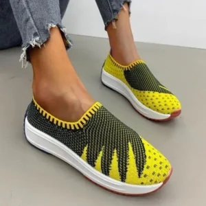 Baccashoes Women Fashion Fly Knit Breathable Platform Low Top Sneakers