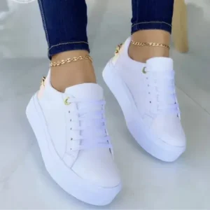 Baccashoes Women Fashion Round Toe Platform Lace Up Solid Color Sneakers