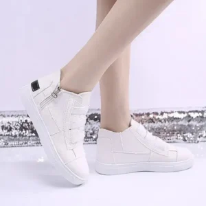 Baccashoes Women Fashion Round Toe Mid-Top Canvas Raw Edge Elastic Sneakers