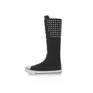 Baccashoes Women Fashion Rivet Decor Side Zipper Canvas High Boots