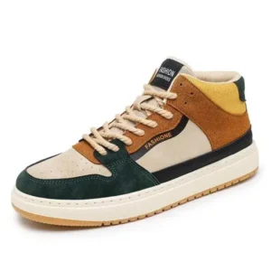 Baccashoes Men'S Fashion Breathable Color Block Pu Sneakers