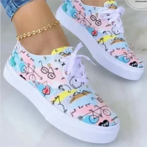 Baccashoes Graffiti Print Platform Canvas Shoes