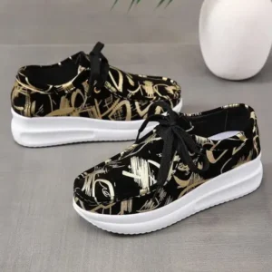 Baccashoes Casual Graffiti Round Toe Platform Plus Size Sneakers