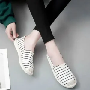 Baccashoes Fashion Stripe Pattern Design Women Round-Toe Casual Espadrilles Shoes