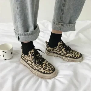 Baccashoes Women Fashion Leopard Printing Flat Sneakers