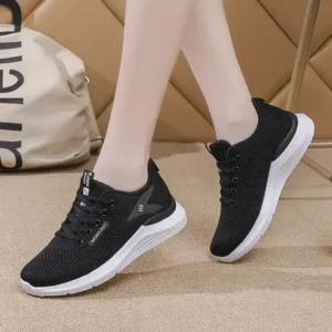 Baccashoes Women Sports Casual Lace Up Design Mesh Breathable Wedge Sneakers