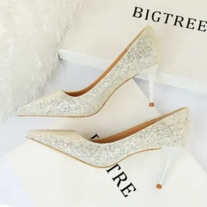 Baccashoes Women Fashion Plus Size Sexy Sequin Point-Toe Shoes