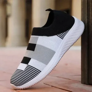 Baccashoes Women Casual Knit Design Breathable Mesh Color Blocking Flat Sneakers