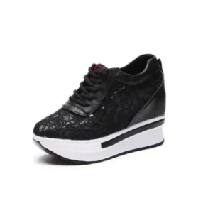 Baccashoes Women Sexy Lace Design Lace-Up Breathable Wedge Platform Sneakers