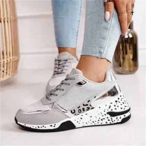 Baccashoes Women Fashion Casual Leopard Print Color Matching Lace-Up Platform Sneakers