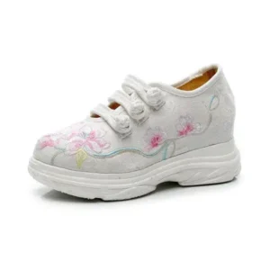 Baccashoes Women Casual Flower Embroidered Round Toe Platform Canvas Sneakers