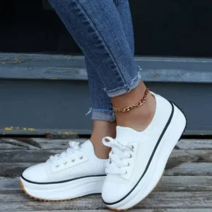 Baccashoes Women Simple Casual Knit Upper Thick-Soled Lace-Up Sneakers