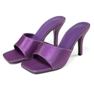 Baccashoes Women Sexy Square Head Purple Stiletto Slippers