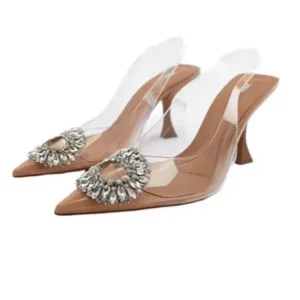 Baccashoes Summer Women Fashion Plus Size Pointed Toe Rhinestone Transparent Heeled Sandals