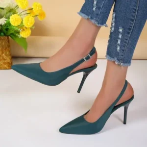 Baccashoes Summer Women Fashion Plus Size Elegant Pointed Toe Strap Buckle Sling Back Stiletto Heel PU Sandals