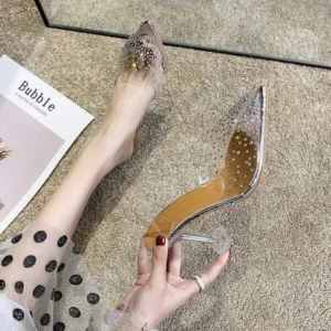 Baccashoes Women Fashion Sexy Rhinestone Decorative Pointed Toe Transparent High Heel Sandals