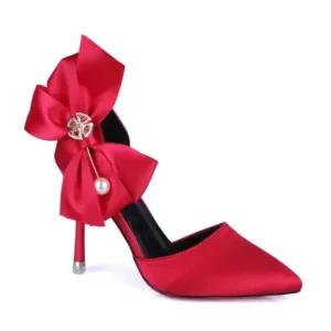 Baccashoes Women Fashion Elegant Solid Color PU Pointed Toe Bowknot Pumps