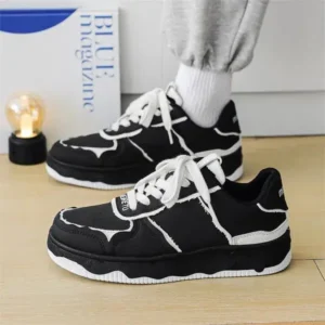 Baccashoes Men'S Fashion Black White Breathable Canvas Sneakers