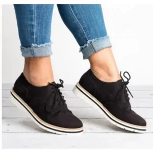 Baccashoes Women Retro Plus Size Simple Solid Color Lace-Up Round Toe Sneakers