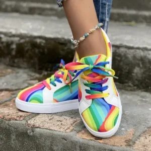 Baccashoes Women Fashion Casual Plus Size Graffiti Lace-Up Sneakers