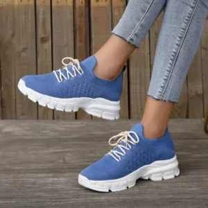 Baccashoes Women Fashion Casual Breathable Flying Woven Lace-Up Thick-Soled Sneakers