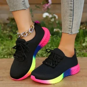 Baccashoes Women Fashion Casual Mesh Breathable Rainbow Sneakers