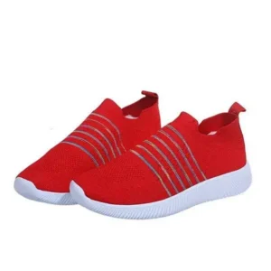 Baccashoes Fashion Casual Solid Color Striped Fly-Woven Mesh Breathable Flat Sneakers