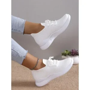 Baccashoes Summer Women Fashion Breathable Mesh Fly-Woven Solid Color Sneakers