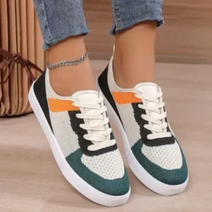 Baccashoes Women Fashion Casual Color Blocking Mesh Fly-Woven Breathable Sneakers