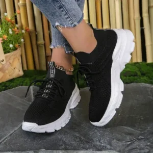 Baccashoes Women Fashionable Casual Solid Color Lace-Up Sneakers