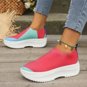 Baccashoes Women Fashion Casual Color Blocking Fly-Woven Thick-Soled Sneakers