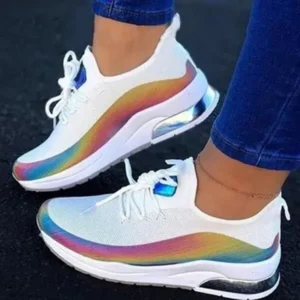 Baccashoes Women Fashion Casual Rainbow Color Blocking Sneakers