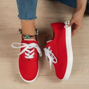 Baccashoes Women Fashion Casual Solid Color Lace-Up Canvas Shoes