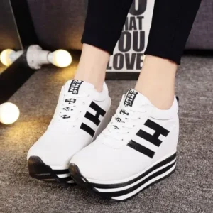 Baccashoes Women Fashion Casual Letter Printed Lace-Up Thick-Soled Sneakers