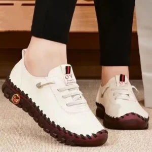 Baccashoes Women Fashion Retro Solid Color PU Breathable Hollow Stitching Sneakers