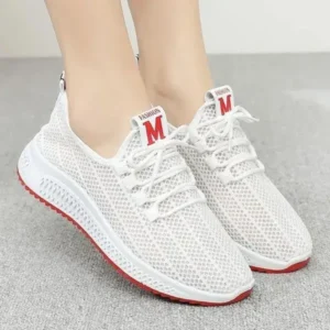 Baccashoes Women Fashion Mesh Solid Color Lace-Up Sneakers