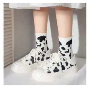 Baccashoes Women Fashion Platform Cute Cow Pattern Lace-Up Sneakers