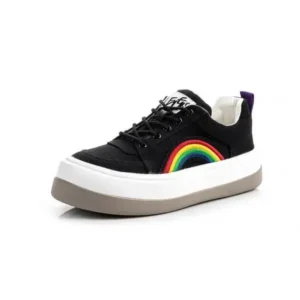 Baccashoes Women Fashion Casual Rainbow Color Block Platform Canvas Platform Shoes