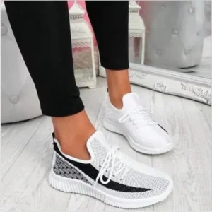 Baccashoes Women Fashion Casual Thick Sole Breathable Fly Woven Thick Sole Lace Up Sneakers