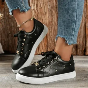 Baccashoes Women Fashion Shallow Toe Round Toe Casual Lace Up Sneakers