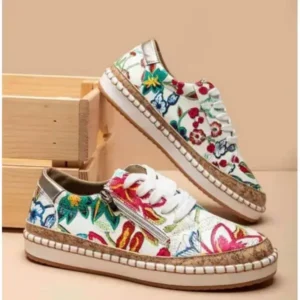 Baccashoes Women Fashion Color Matching Ethnic Style Printed Sneakers