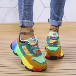 Baccashoes Women Fashion Platform Color Block Platform Sneakers