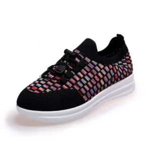 Baccashoes Women Fashion Low-Top Lace-Up Platform Color-Block Fly-Knit Sneakers