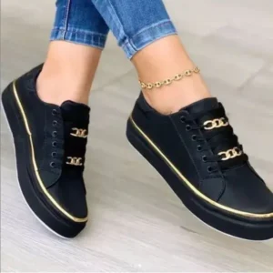 Baccashoes Women Thick Bottom Chain Casual Round Toe Fashion Pu Sneakers